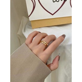 R009 Nhẫn nữ vàng gold vòng double hoops đẹp