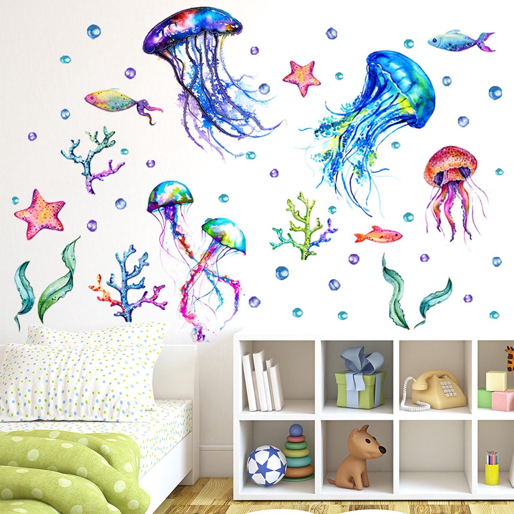 Sticker Dán Tường Vinyl Hình Con Sứa Biển Dùng Trang Trí Phòng Ngủ Cho Trẻ