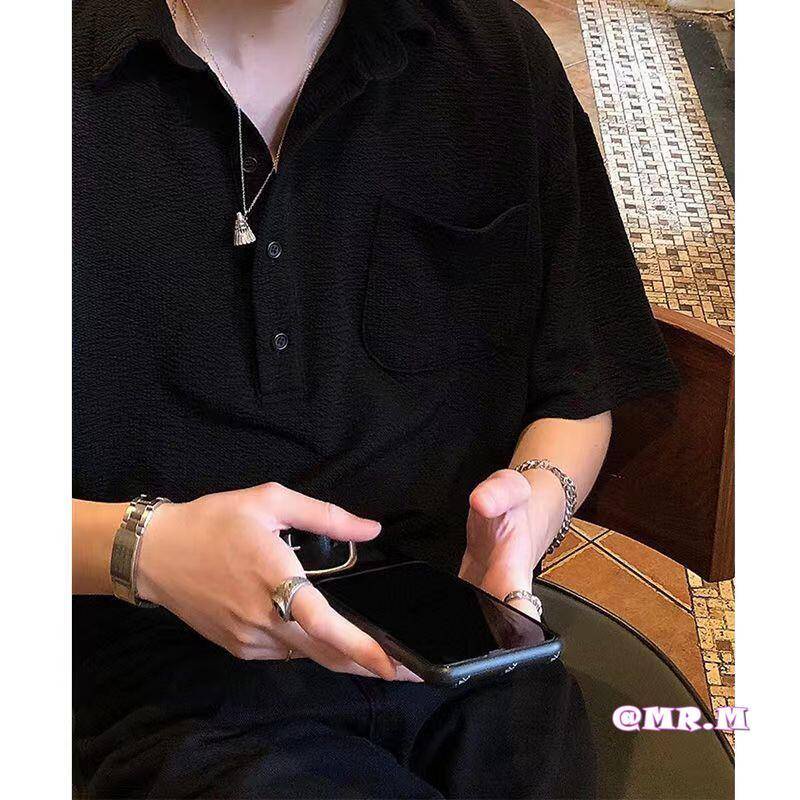 Áo thun Polo thời trang nam phong cách Hàn Quốc ngắn tay đan áo thun Polo