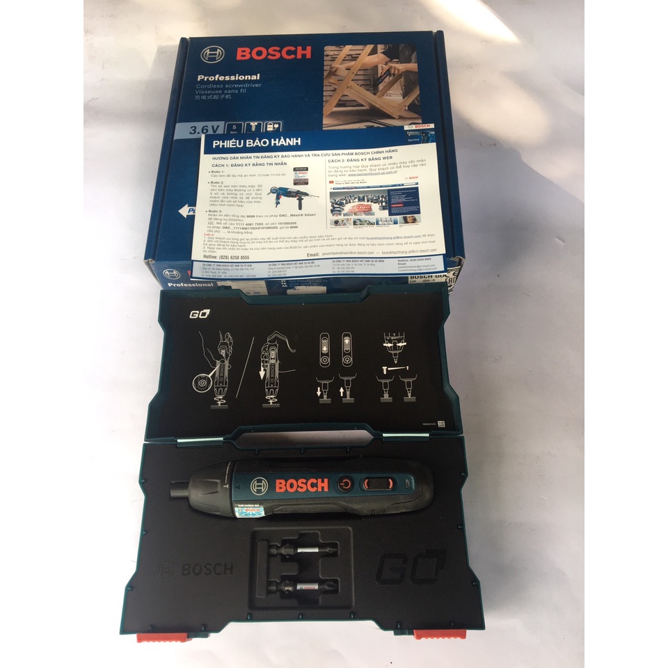 Máy vặn vít dùng pin Bosch Go 2 chính hãng tại Máy NTT bảo hành dài hạn dùng tháo lắp ốc vít trong các thiết bị gia đình