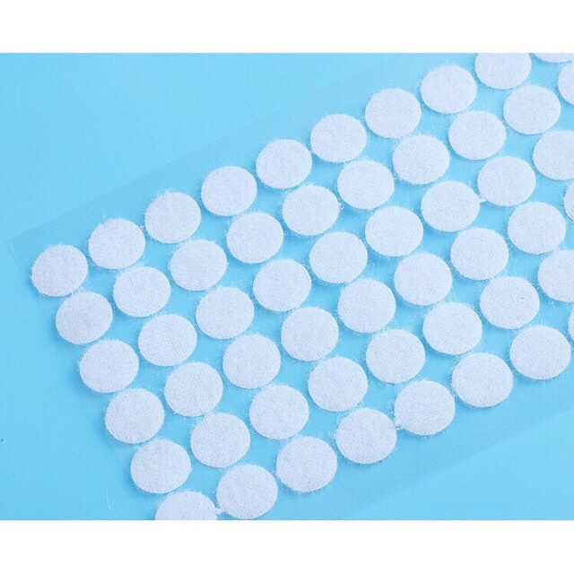 Miếng dán bộ học liệu bóc dán, băng dính gai tròn màu Trắng, velcro nhám, miếng dán xé có keo