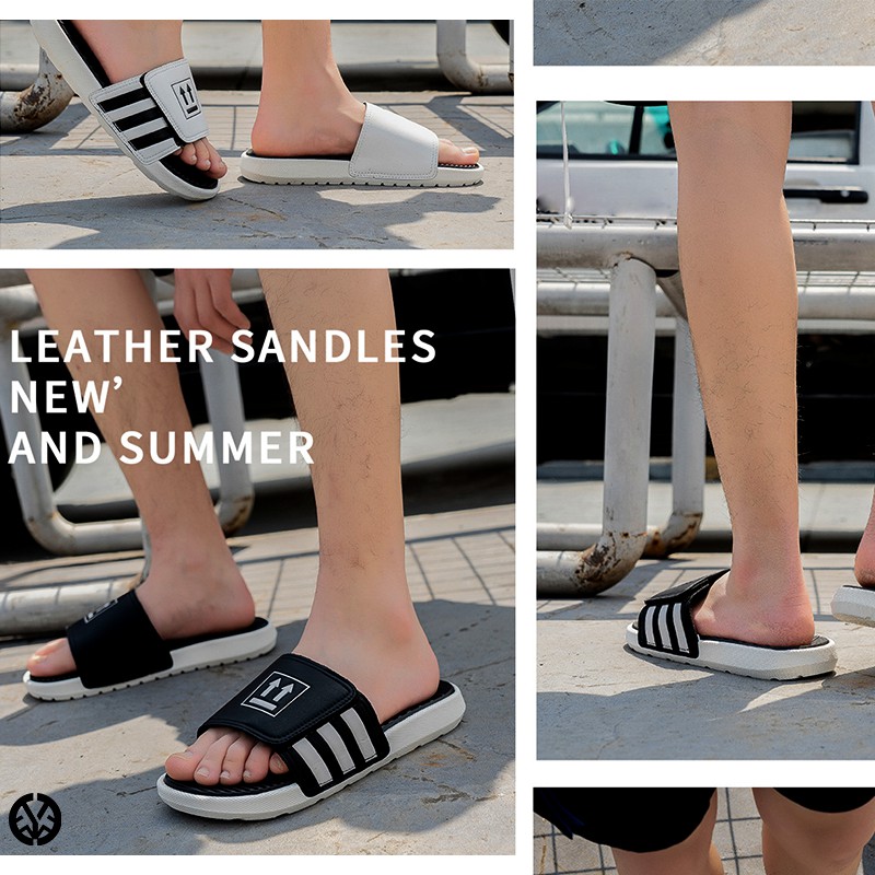 Dép Quai Ngang Đen/Trắng - Top Slides