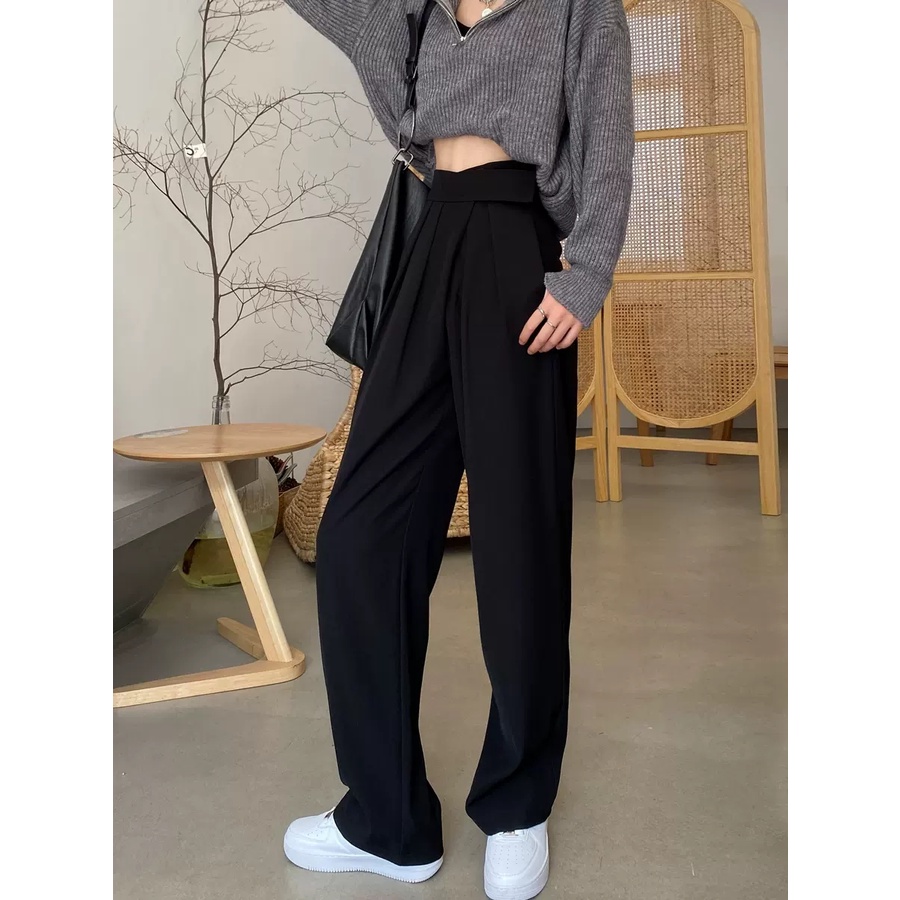 Quần dài ống rộng lưng cao phong cách thu 2021 cho phái nữ