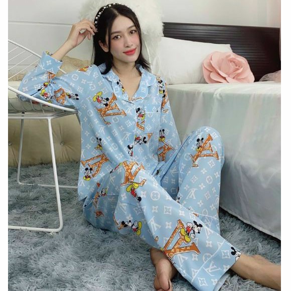 Đồ Bộ Pijama Lụa Thái Mềm Mát Tay Dài Có Size 3XL