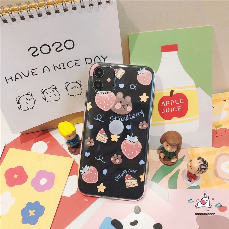 Ốp lưng mềm hình gấu/quả dâu iPhone 11 Pro Max iPhone 12 Pro Max 6 6s 7 8 Plus SE 2020 iPhone XR X XS MAX t58