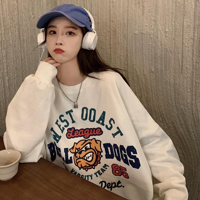 Áo Sweater Nữ Tay Dài Dáng Rộng In Họa Tiết Thời Trang