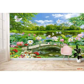 Tranh dán tường 3d tranh phong cảnh hoa sen KT 120x80cm