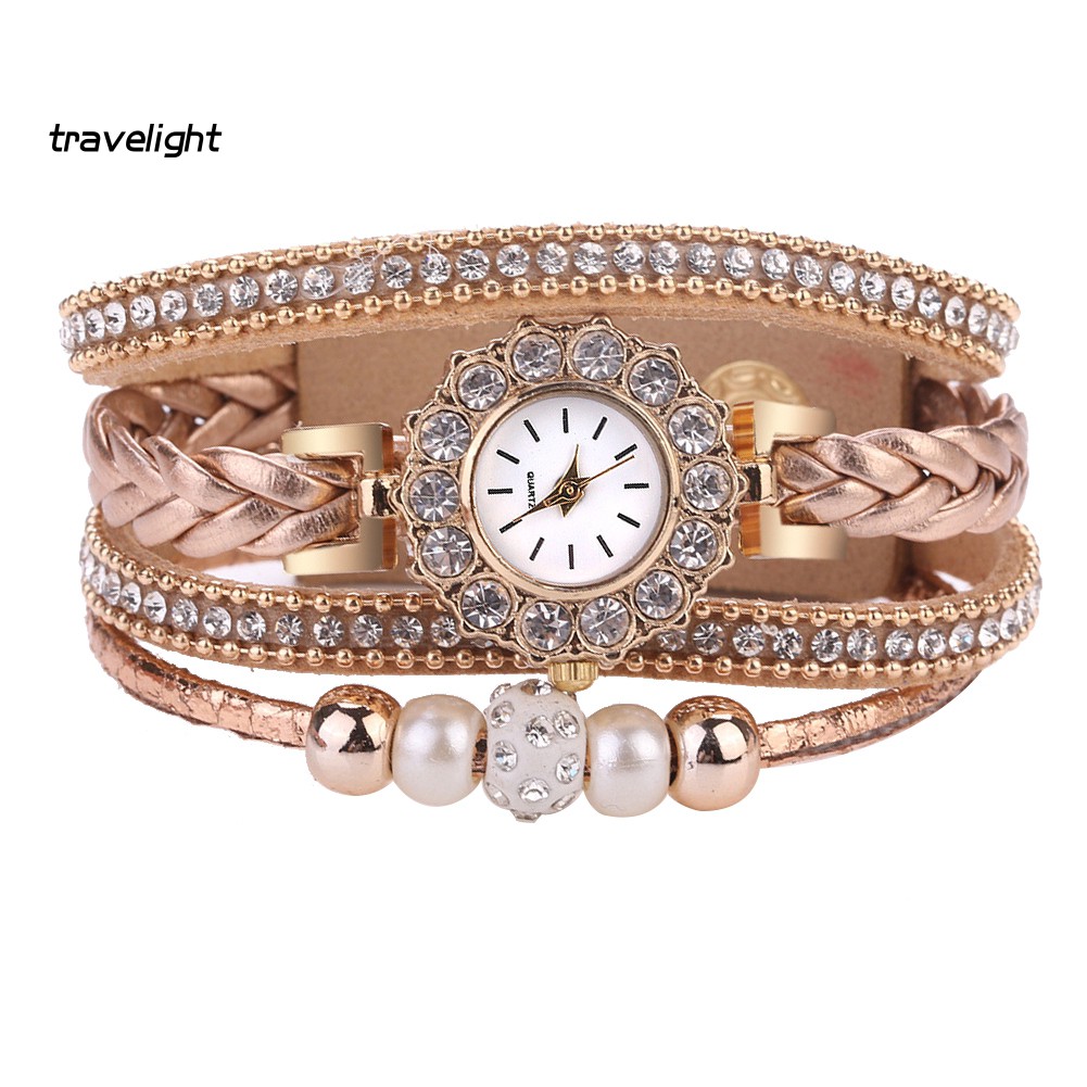 Đồng Hồ Dây Đeo Bện ĐíNh HạT Cổ ĐiểN Cho Nữ