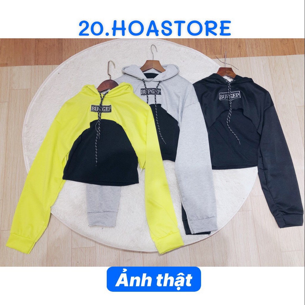 SET 2 MÓN Áo CROPTOP HOODIE BURGER Dài Tay Xanh Đen Xám mix Áo Body Đen Hot | BigBuy360 - bigbuy360.vn