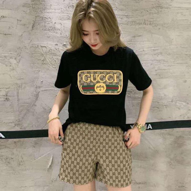 Áo Thun Tay Ngắn Cổ Tròn Chất Liệu Cotton Cổ Tròn Họa Tiết Nhãn Hiệu Gucci New