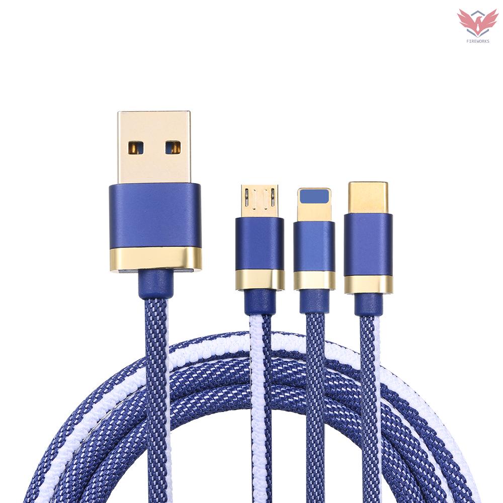 Dây Cáp Sạc 3 Trong 1 Cổng Micro Usb / Type-C Dài 1.2m Cho Iphone Huawei Samsung