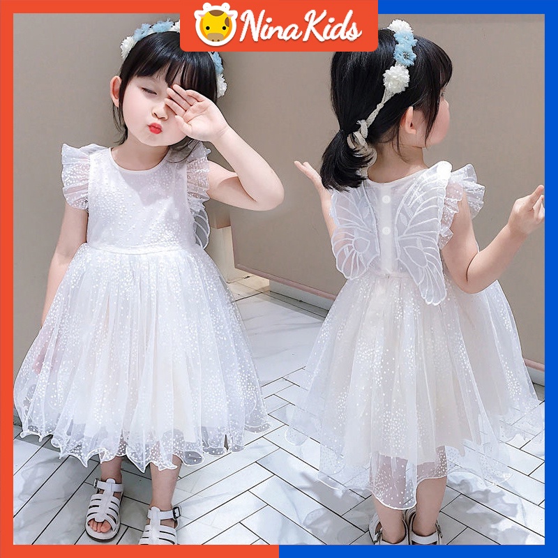 Thời Trang Mùa Hè Công Chúa Cánh Bướm Cho Đầm tay áo bay Bé Gái 0-5 Tuổi