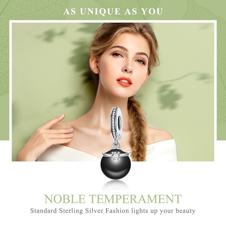 Hạt Charm Bamoer SCC572 Bạc 925 Thật Đính Ngọc Trai Nhân Tạo &amp; CZ Trong Suốt 2 Màu Tuỳ Chọn Dùng Để Làm Vòng Tay
