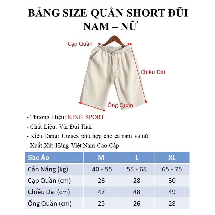 Quần đùi đũi nam nữ mặc nhà form rộng big size chất vải đũi thái xước cao cấp mềm mịn thoáng mát short KING SPORT