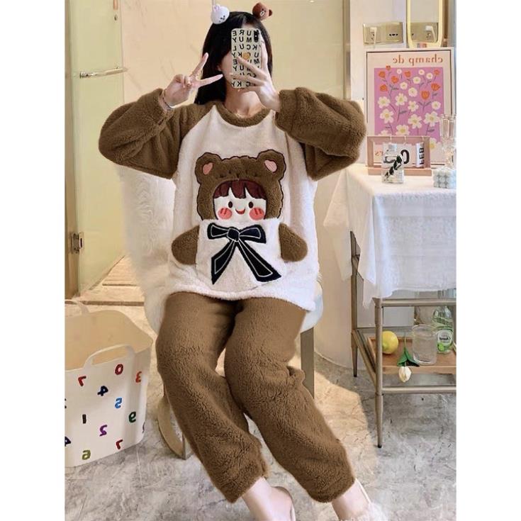 [ 𝐅𝐑𝐄𝐄 𝐒𝐇𝐈𝐏 ]  BỘ LÔNG CÔ BÉ NÂU SIÊU CUTE ĐỒ BỘ NỮ THU ĐÔNG