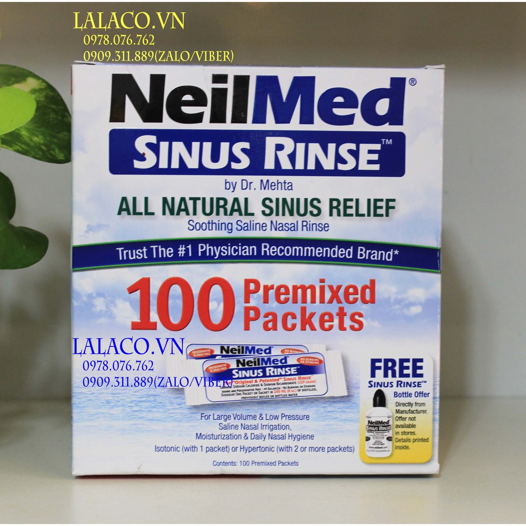 [ Tách lẻ ] Bộ rửa mũi Neilmed Sinus Rinse (1 bình + 50 gói muối)