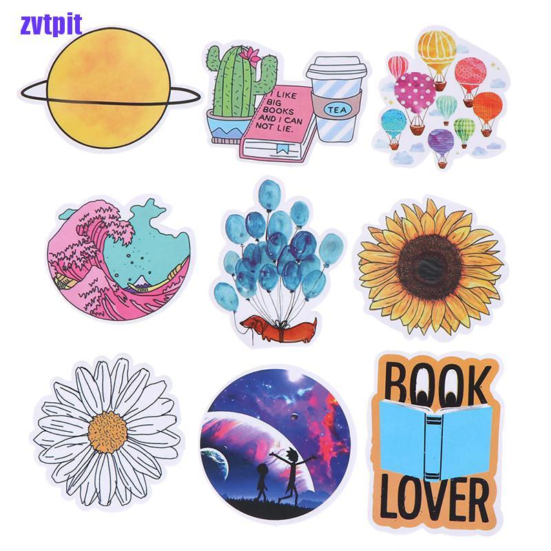 Set 53 Miếng Dán Trang Trí Sổ Tay / Va Li / Đàn Ghi Ta / Laptop Màu Vàng Nhạt Diy