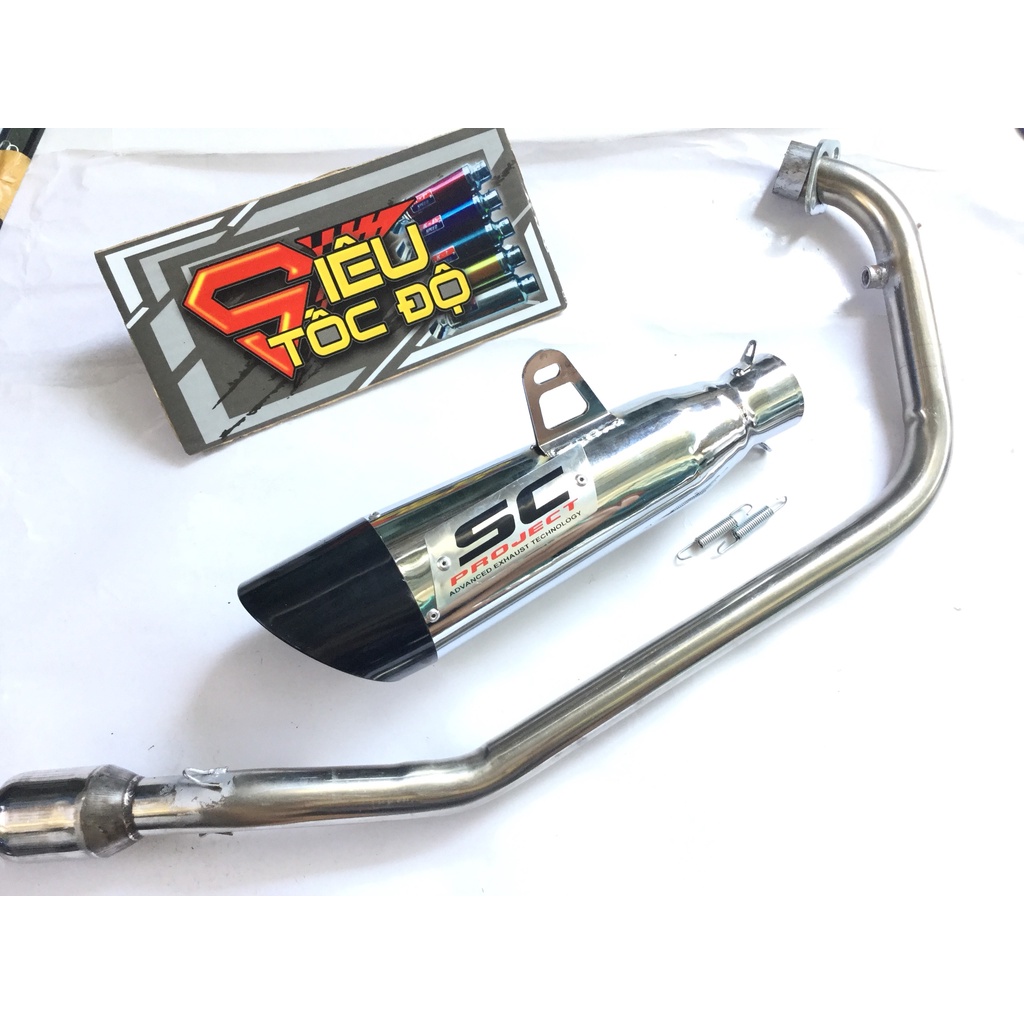 Bộ pô sc xéo ĐUÔI ĐEN FULL CỔ INOX THẲNG WAVE, SI, CUP, DREAM, EXCITER, WINER, SONIC, RAIDER FI, SATRIA, GSX