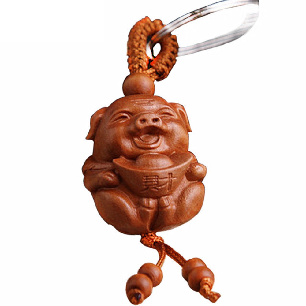 Nam Nữ Gỗ Khắc Lucky Pig Móc Chìa Khóa Móc Chìa Khóa Móc Khóa Móc Khóa