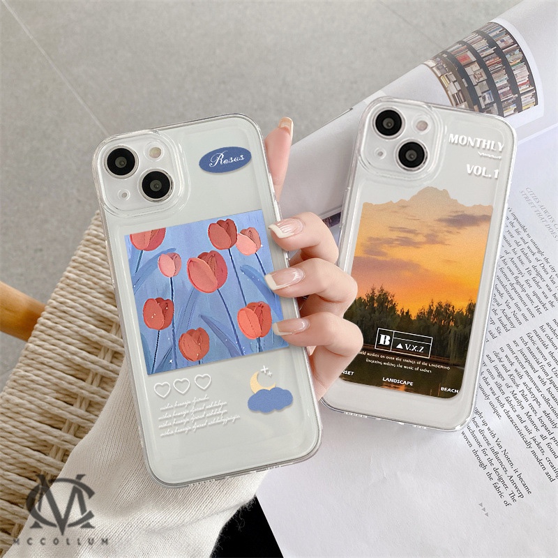 Ốp Điện Thoại TPU Trong Suốt Họa Tiết Phong Cảnh Cho iPhone 13 12 11 Pro Max X XR XS Max 7 8 Plus SE 2020 2022