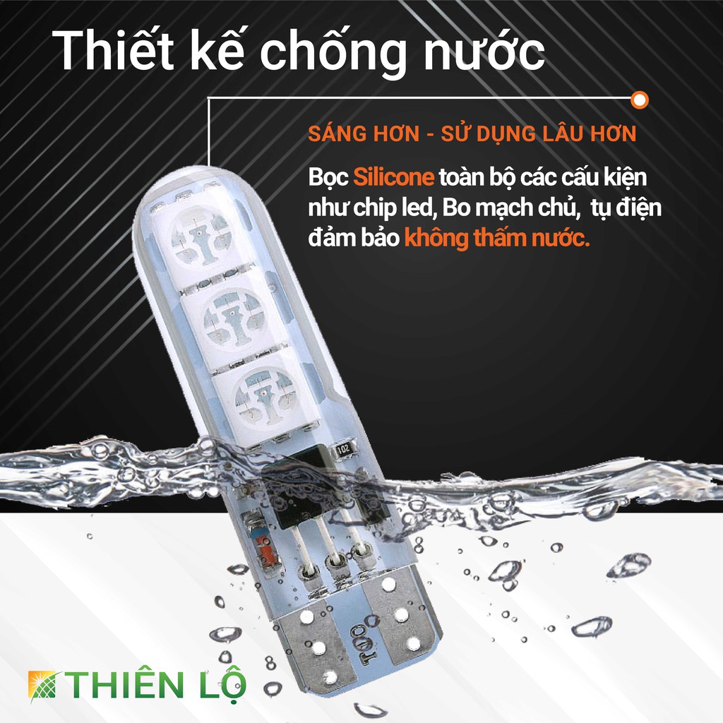 Bộ 2 đèn LED T10 Xi nhan demi điều khiển nhiều màu 6 SMD RGB T10 5050 siêu sáng bọc silicon cho ô tô xe máy của Thiên Lộ