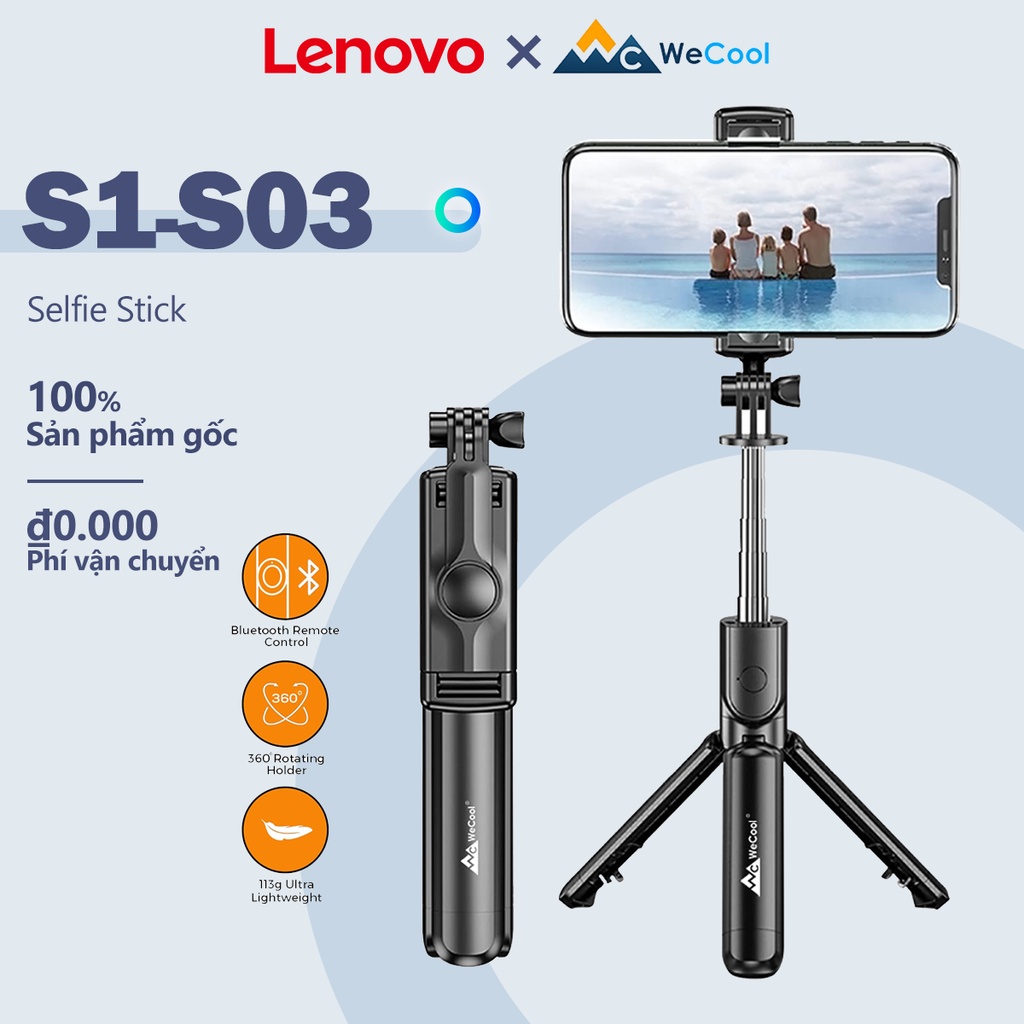 Gậy chụp ảnh tự sướng Lenovo x WeCool S1 có chân đa năng không dây kết nối bluetooth 3 trong 1 cho điện thoại