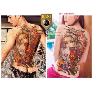 Hình xăm full lưng cô gái mặt nạ 06