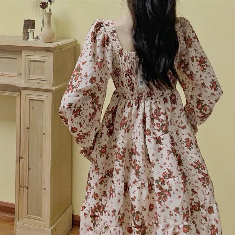 Đầm Hoa Nhỏ Hai Mặt Trước Sau Có Thể Đeo Sau Lưng Sang Trọng Cho Nữ