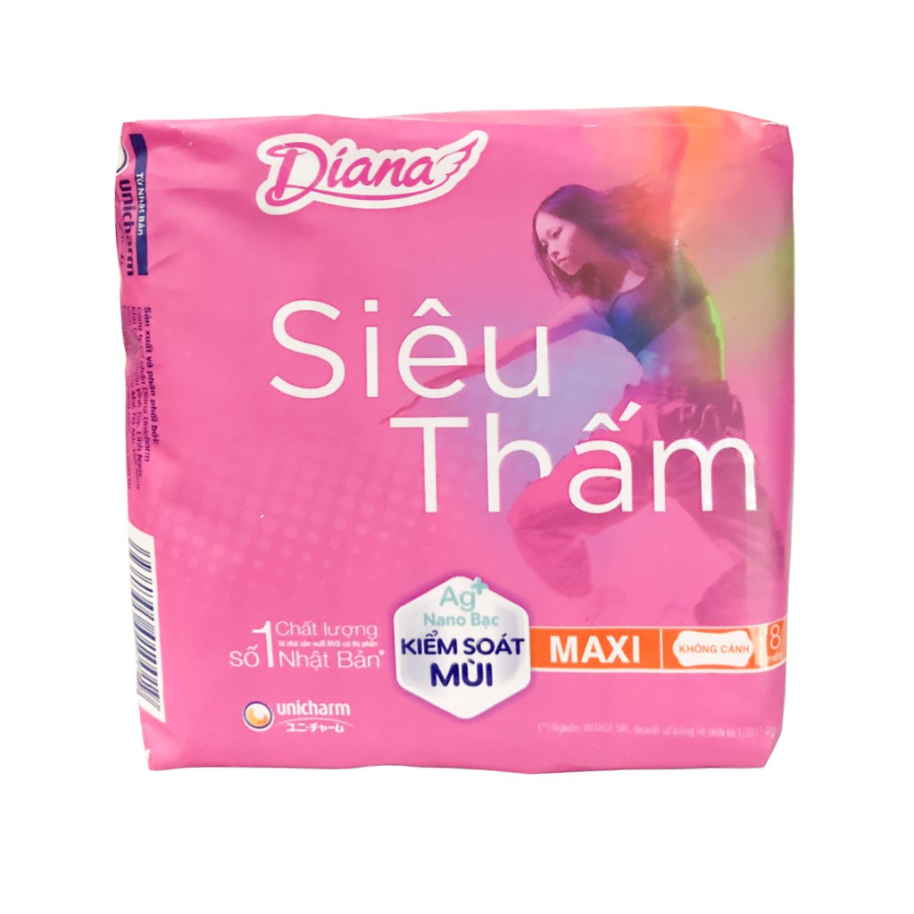 Băng Vệ Sinh Diana Siêu Thấm Maxi Không Cánh Gói 8 Miếng