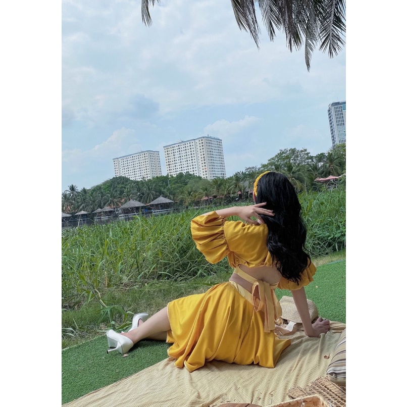 ĐẦM DỰ TIỆC KHOÉT EO TAY BỒNG