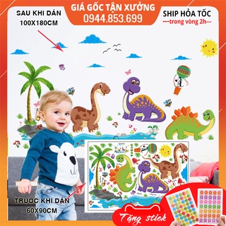 Tranh dán tường cho bé, đề can dán tường khủng long cho bé, hình dán sticker khủng long cho bé trang trí phòng