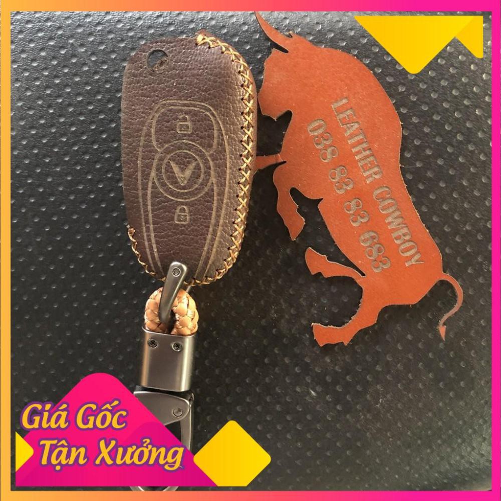 Bao da chìa khoá Vinfast Fadil handmade da bò thật 100%, khắc tên và SDT lên bao da