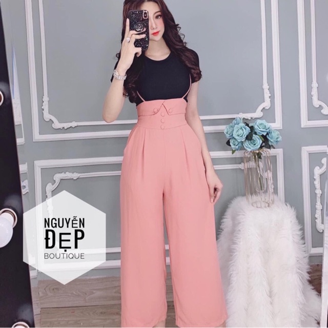 Sét bộ yếm cát hàn quần ống rộng