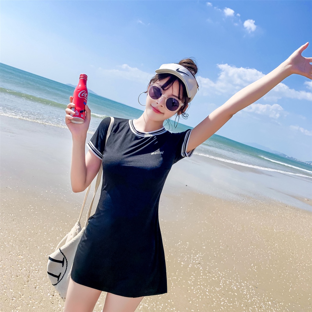 Bộ Đồ Bơi Áo Tay Ngắn Phối Chân Váy Đen Thời Trang Quyến Rũ Cho Nữ