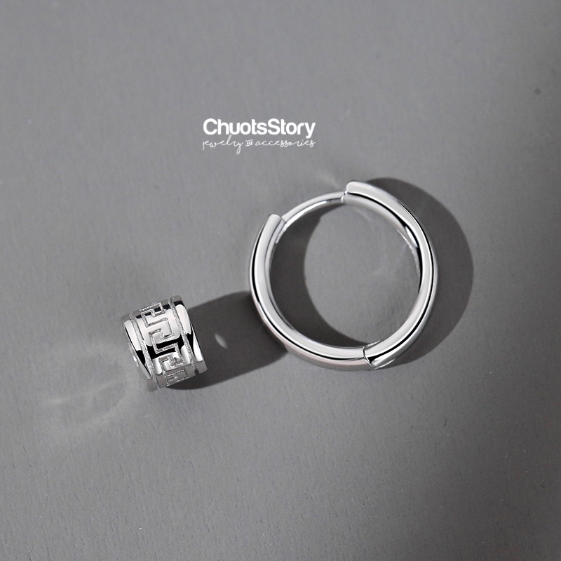 Khuyên tai titan không gỉ ghép trụ hoa văn, bông tai nam nữ unisex thời trang - KTU0051 - ChuotsStory