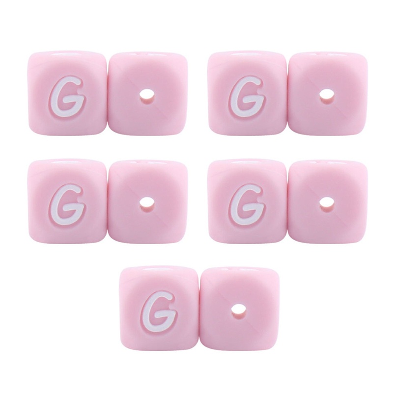 Set 10 Núm Vú Giả Xỏ Hạt Hình Khối Chữ Cái Bằng Silicone Màu Hồng DIY