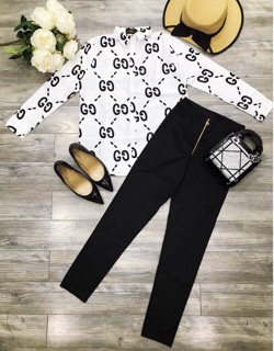 SET ÁO SƠ MI + QUẦN LEGGING DÂY KÉO