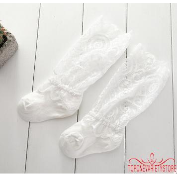 Vớ cotton phối ren dài đến đầu gối cho bé gái 0-3 tuổi