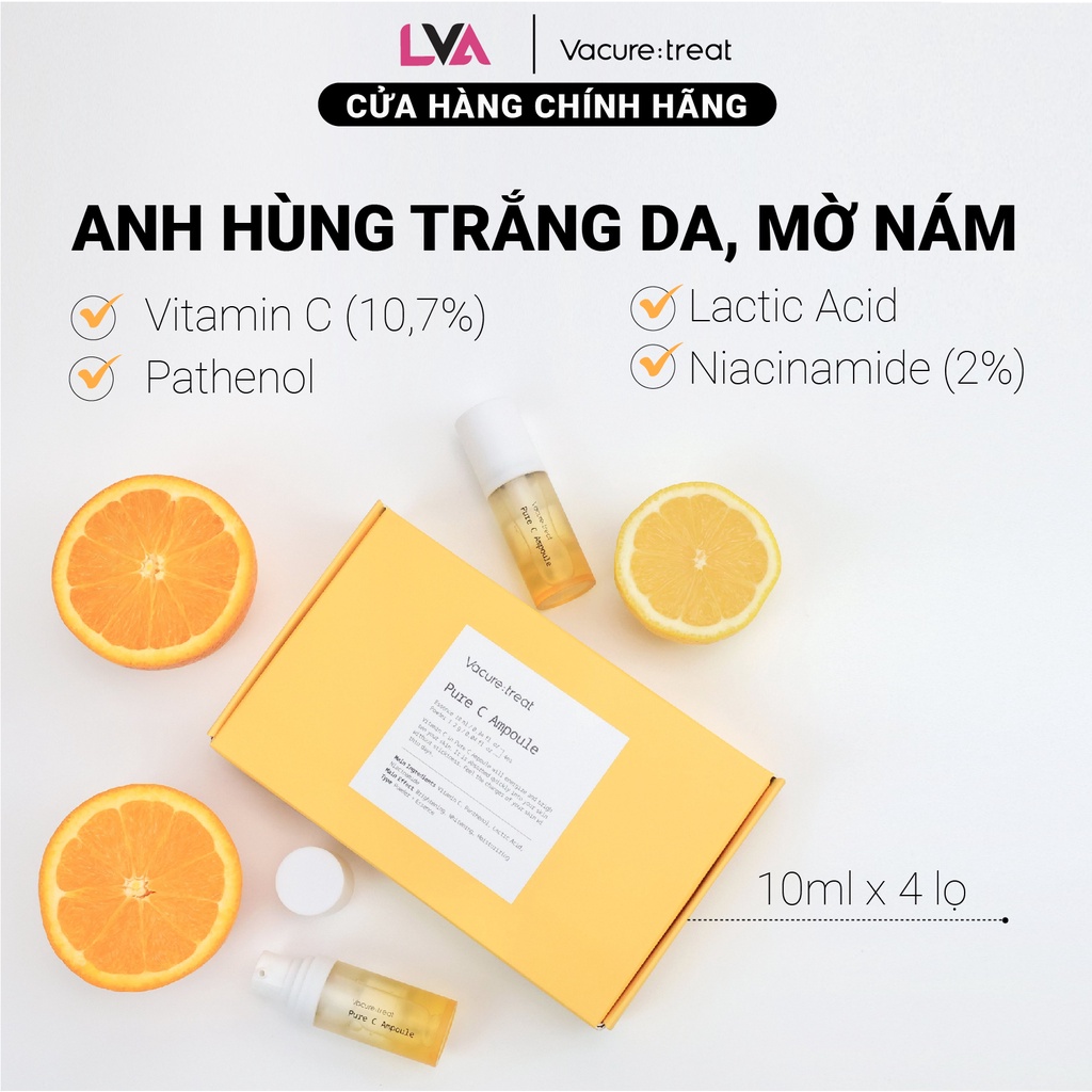 Tinh chất Vitamin C tươi giúp sáng da, mờ thâm sạm Vacure:treat Pure C Ampoule 4 lọ x 10ml