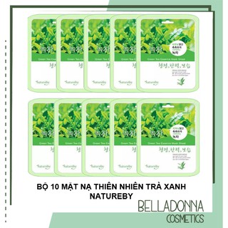 Combo 10 mặt nạ cung cấp nước sâu cho da natureby green tea essence mask sheet 10 x 23g