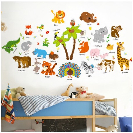 Bộ decal trang trí phòng khách &amp; phòng ngủ cho bé, hình dán tường nhiều màu sắc đáng yêu TR30