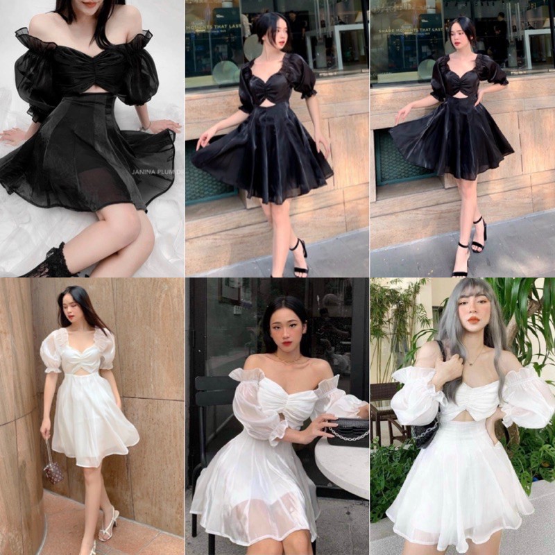 ĐẦM XINH BISTYY DRESS style trắng tinh khôi ngọt ngào 2 lớp vải dày dặn chất vải organa thiết kế cút out phần eo