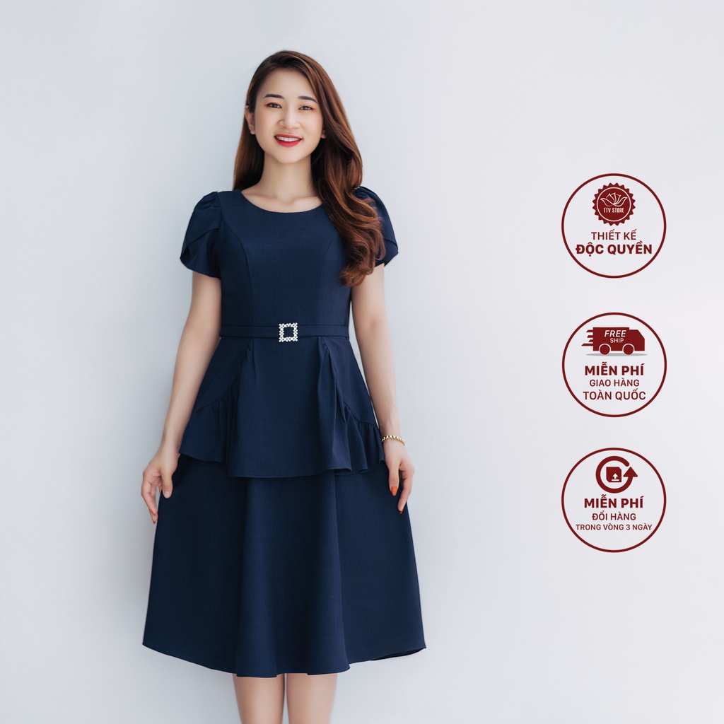 Đầm peplum che khuyết điểm form xoè Xanh đen TTV1047