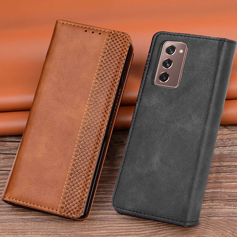 Bao da điện thoại da PU nắp lật sang trọng từ tính dành cho Samsung Galaxy Z Fold 2 5G