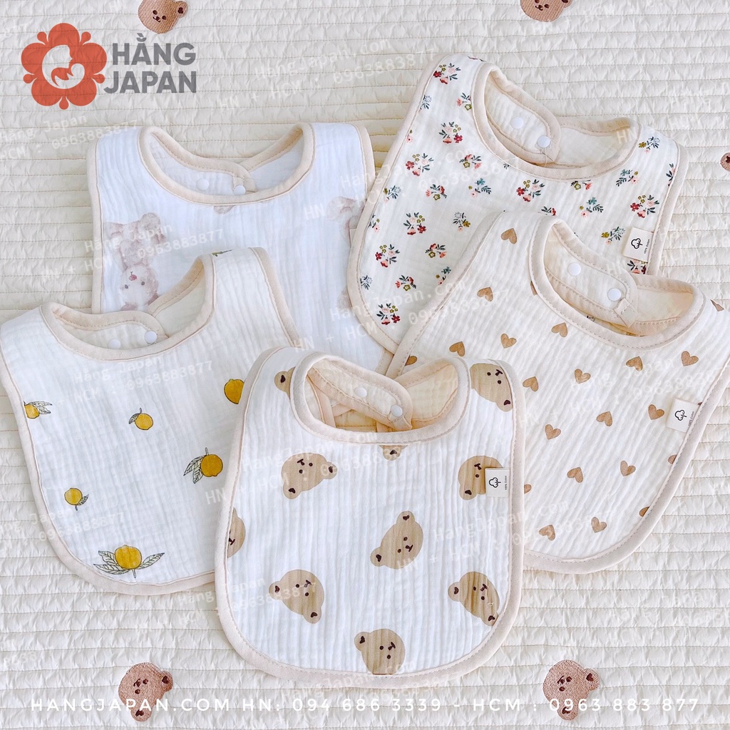 Set 2 chiếc yếm xô muslin vuông - tròn cao cấp xuất hàn cho bé