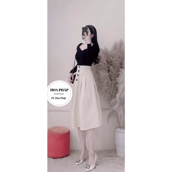 Sét áo len tăm mix chân váy thô mềm xếp ly xoè siêu xinh