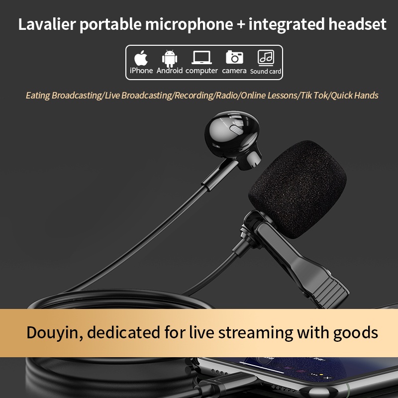 Micro cài áo kèm tai nghe 3.5mm 2 trong 1 1.5M/3M cho điện thoại