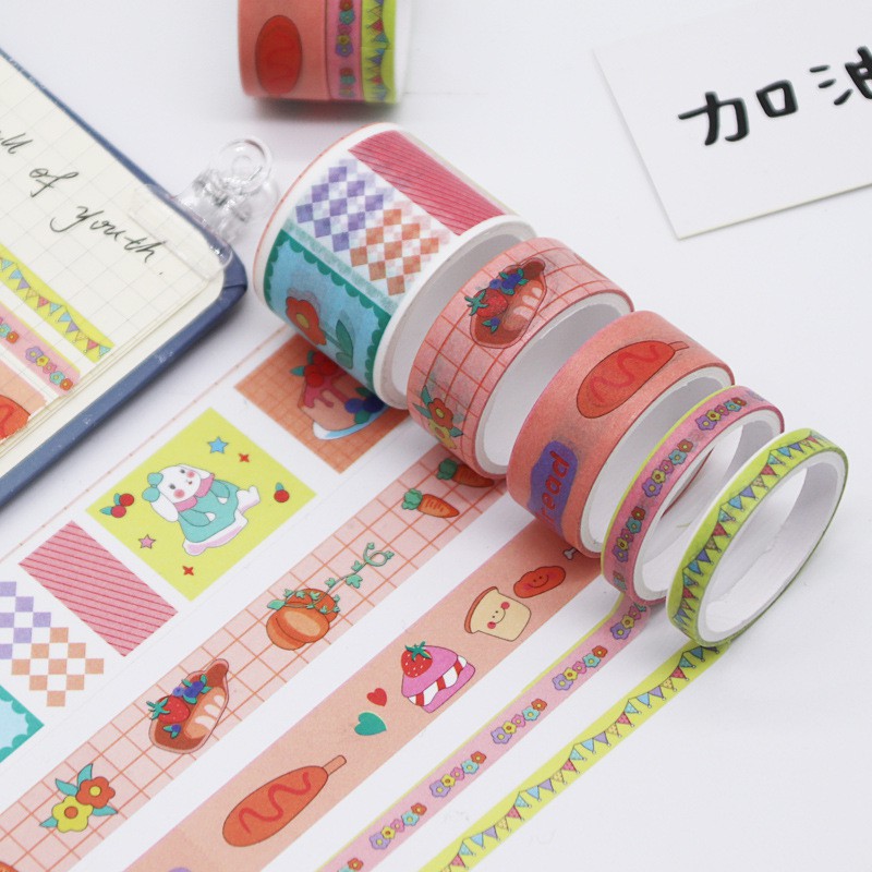 Set 10 Cuộn Băng Dính Washi nhiều kích thước họa tiết ngộ nghĩnh đáng yêu dùng Trang Trí nhật ký/DIY