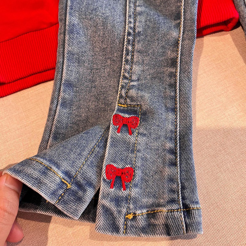 Quần Jeans Ống Loe Xẻ Tà Thắt Nơ Phong Cách Hàn Quốc Cho Bé Gái