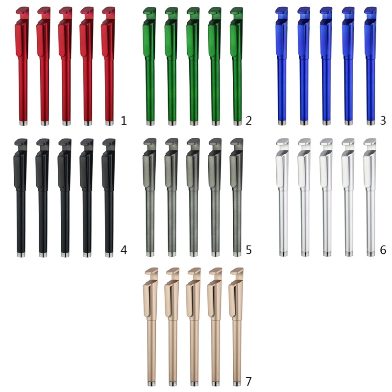 Set 5 Bút Bi Mực Gel 3 Trong 1 Màu Đen Có Thể Tái Sử Dụng Kèm Giá Đỡ Điện Thoại 0 5mm